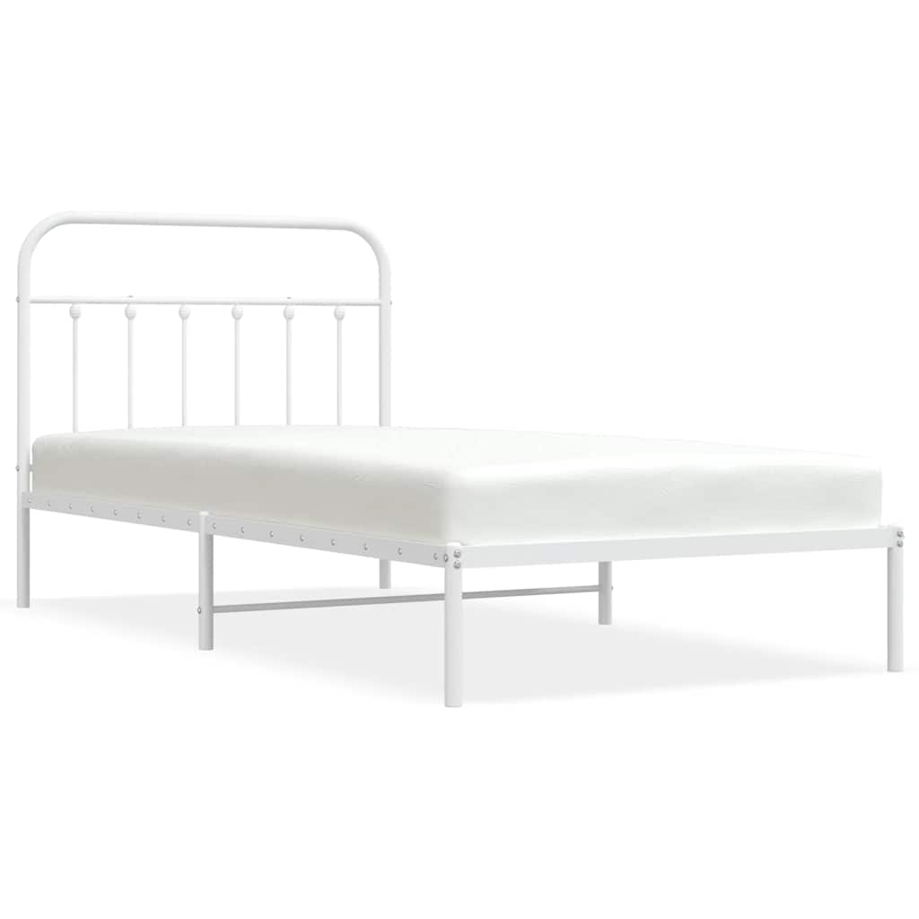 Metal Bed Frame without Mattress with Headboard White 107x203cm