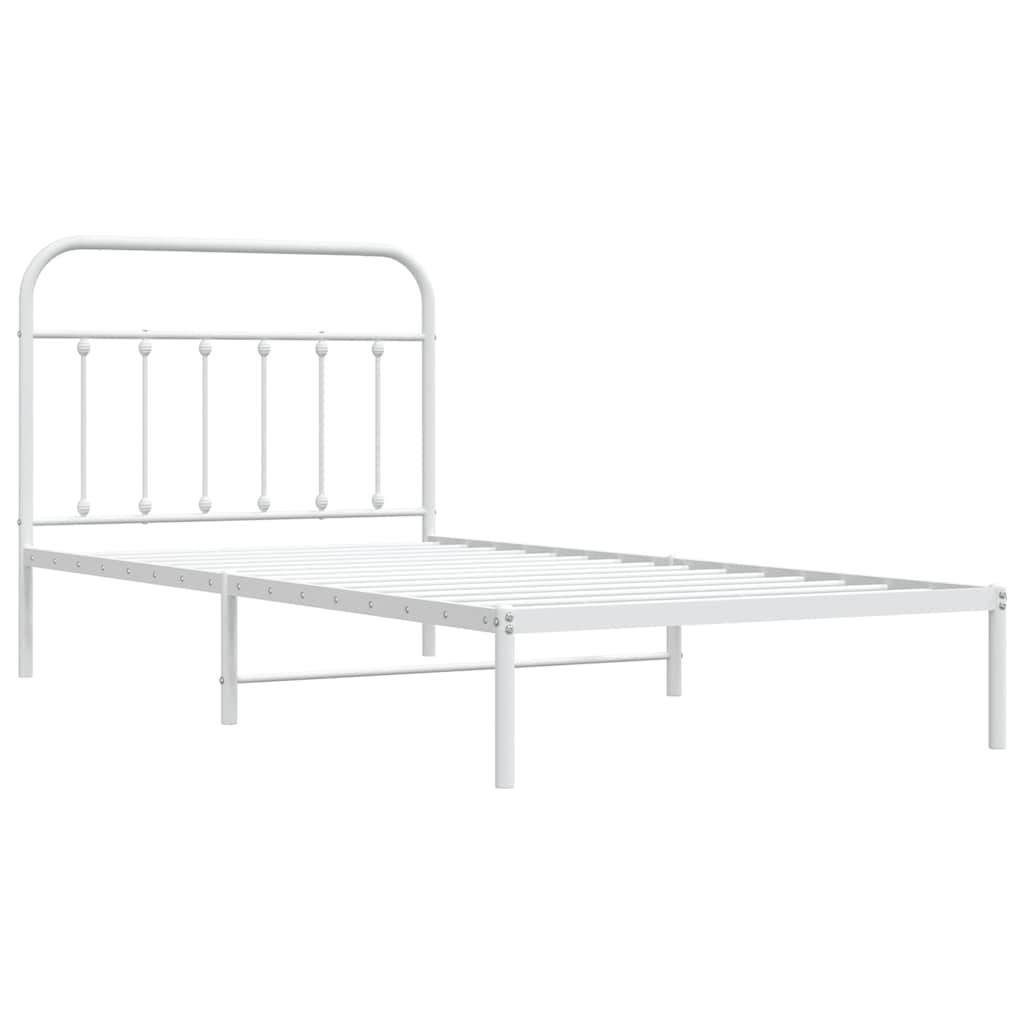 Metal Bed Frame without Mattress with Headboard White 107x203cm
