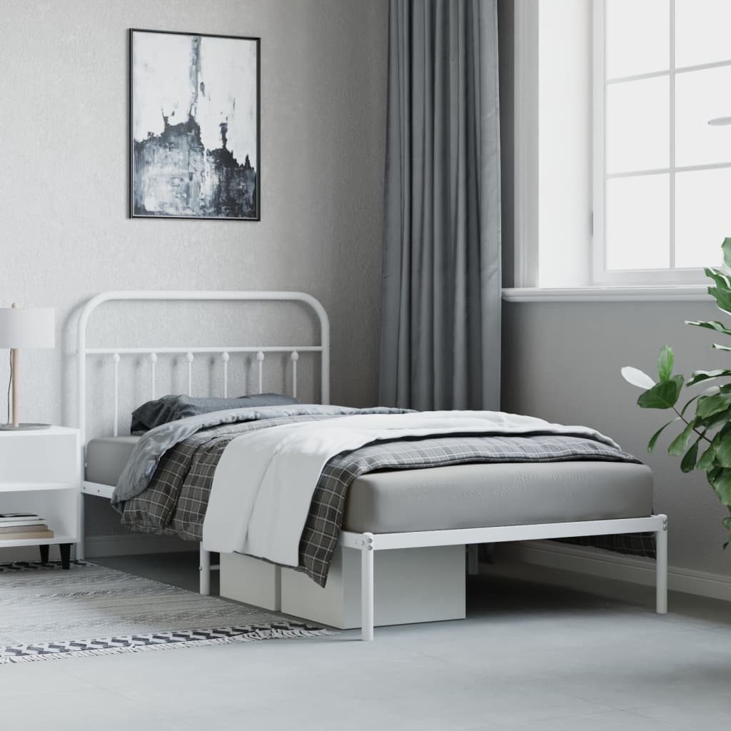 Metal Bed Frame without Mattress with Headboard White 107x203cm