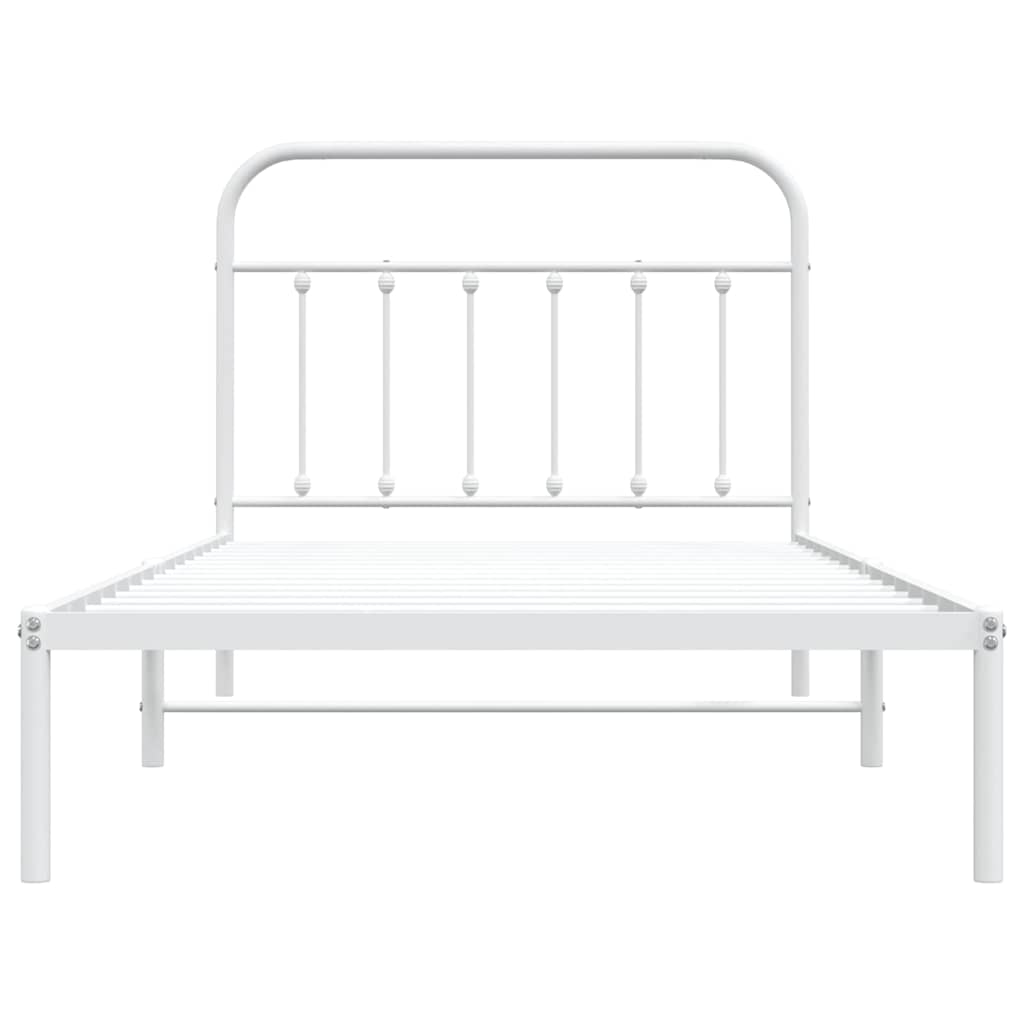 Metal Bed Frame without Mattress with Headboard White 107x203cm