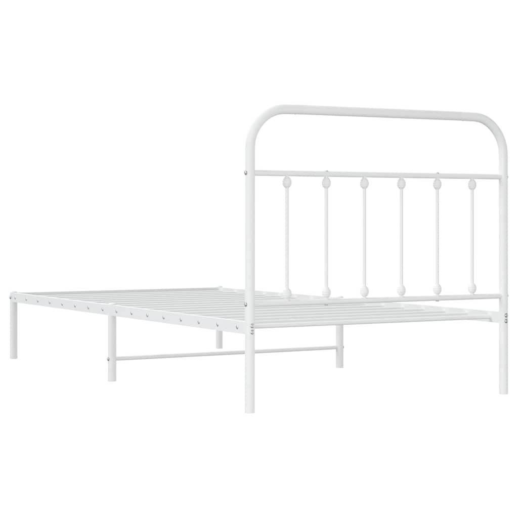 Metal Bed Frame without Mattress with Headboard White 107x203cm