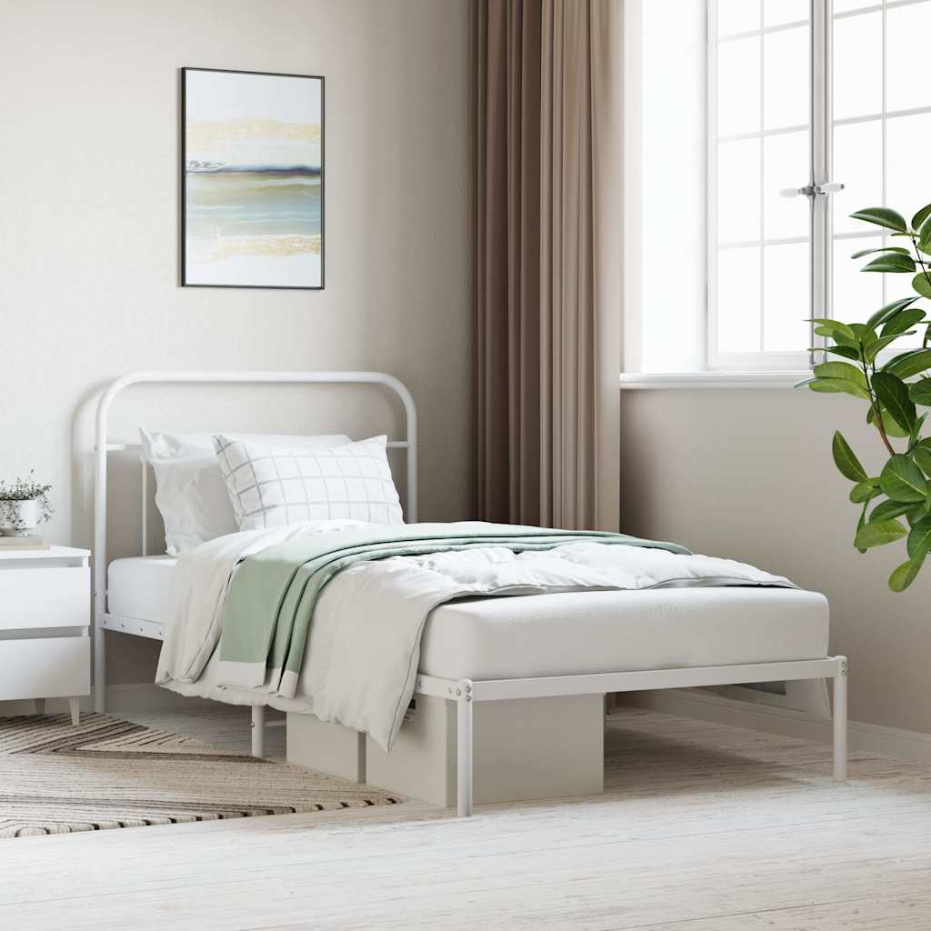 Metal Bed Frame without Mattress with Headboard White 107x203cm