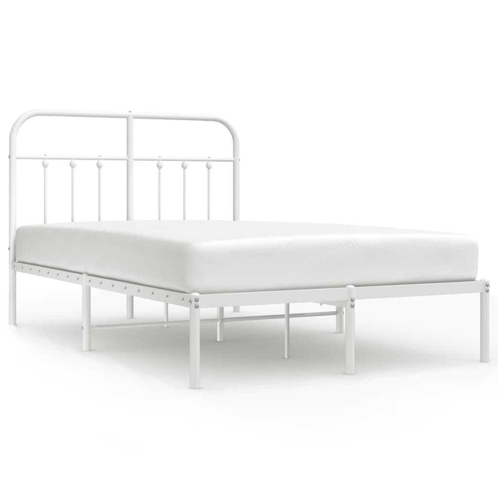 Metal Bed Frame without Mattress with Headboard White 120x190cm