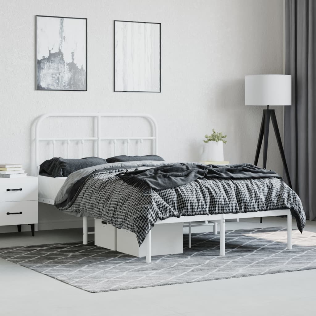 Metal Bed Frame without Mattress with Headboard White 120x190cm