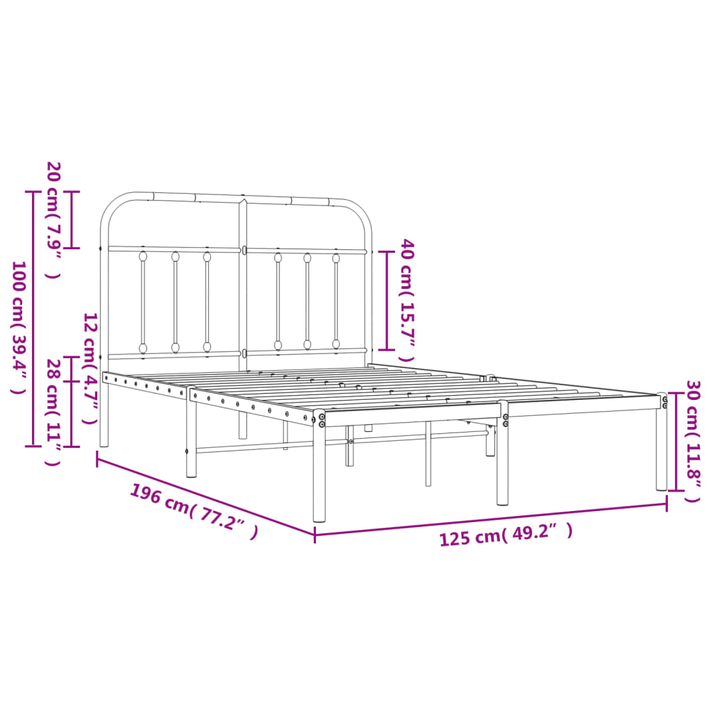 Metal Bed Frame without Mattress with Headboard White 120x190cm