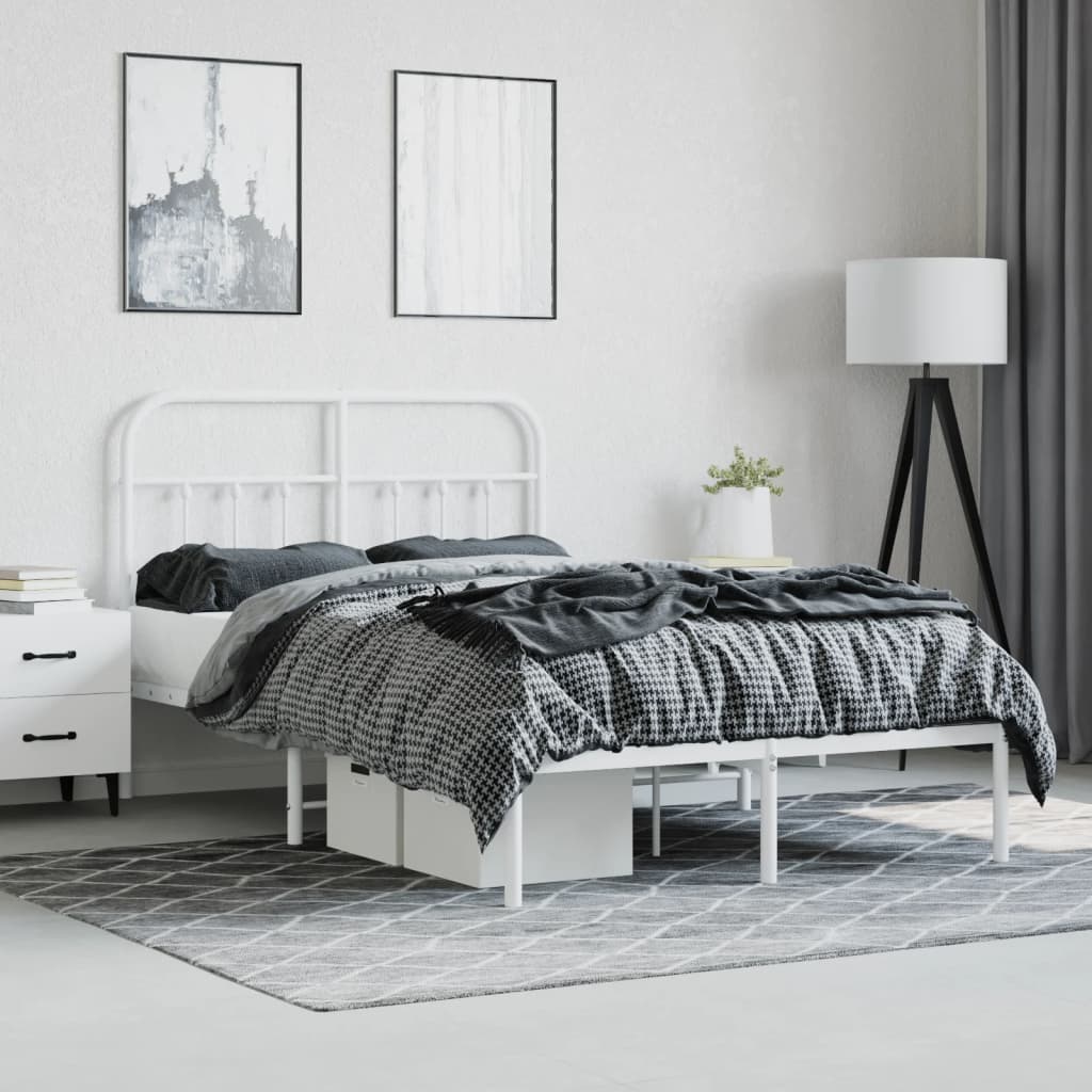 Metal Bed Frame without Mattress with Headboard White 120x200cm