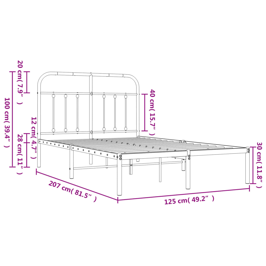 Metal Bed Frame without Mattress with Headboard White 120x200cm