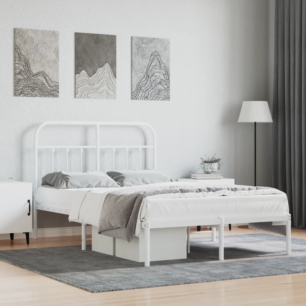Metal Bed Frame without Mattress with Headboard White 120x200cm