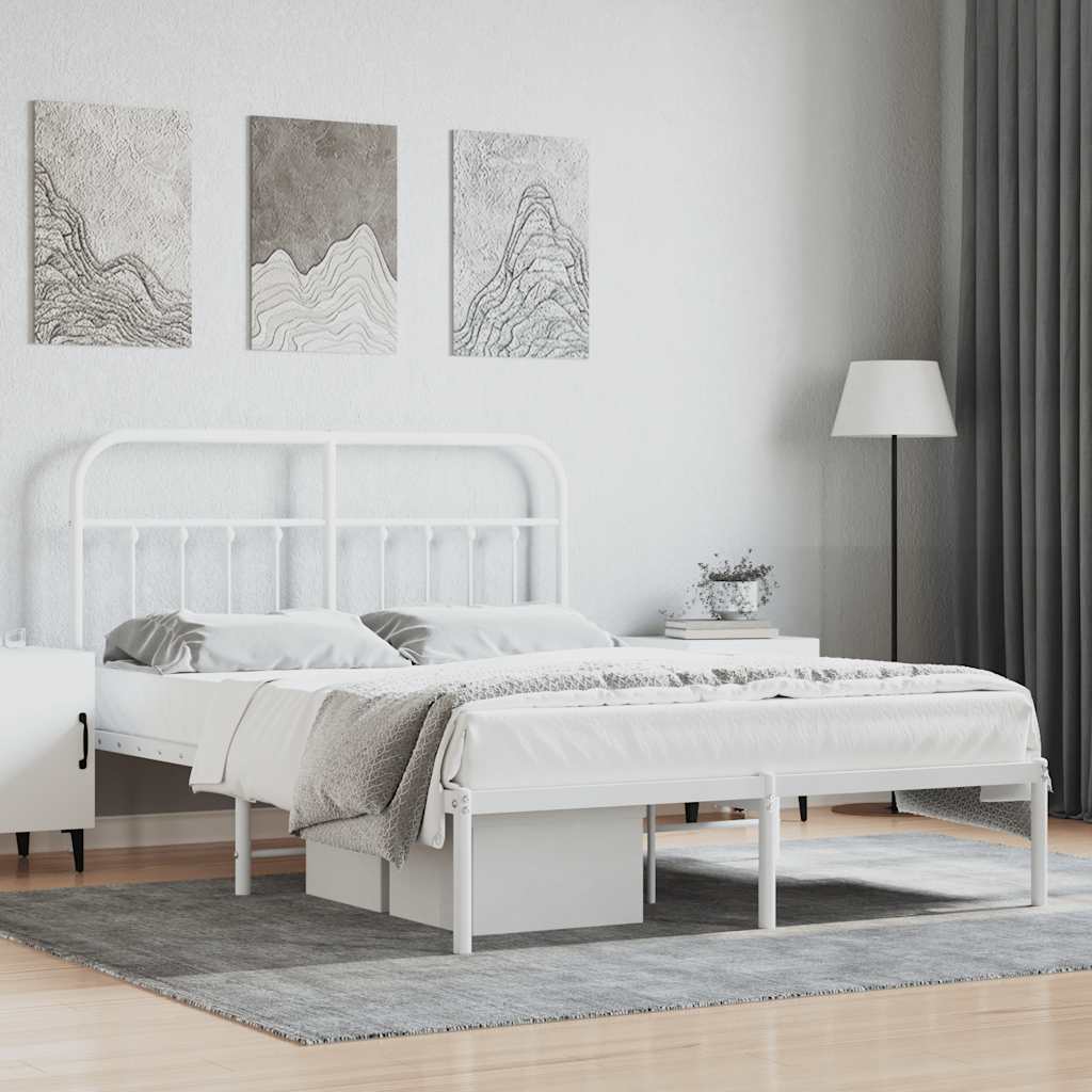 Metal Bed Frame without Mattress with Headboard White 135x190cm