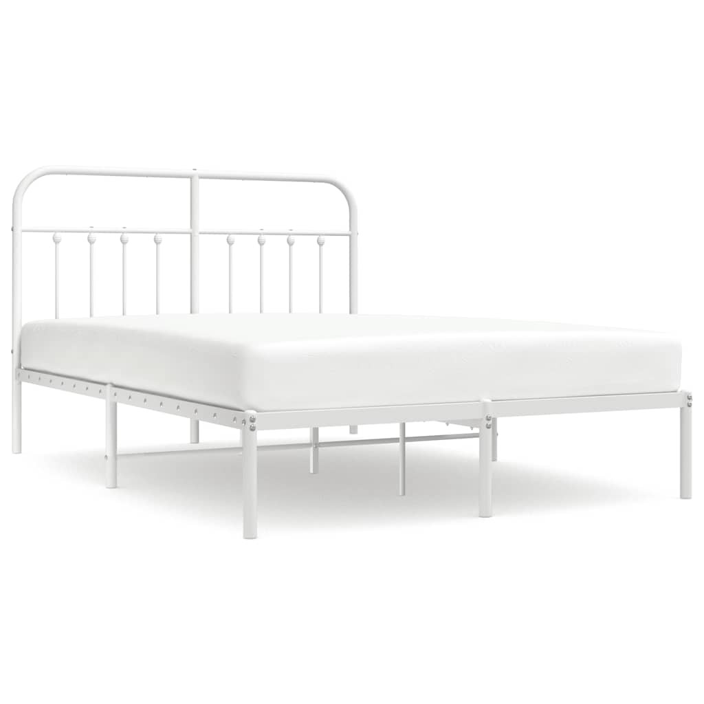 Metal Bed Frame without Mattress with Headboard White 140x190cm