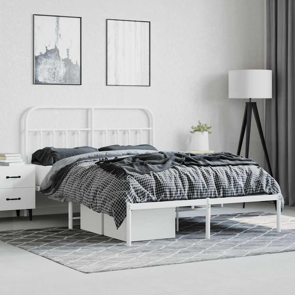Metal Bed Frame without Mattress with Headboard White 140x190cm