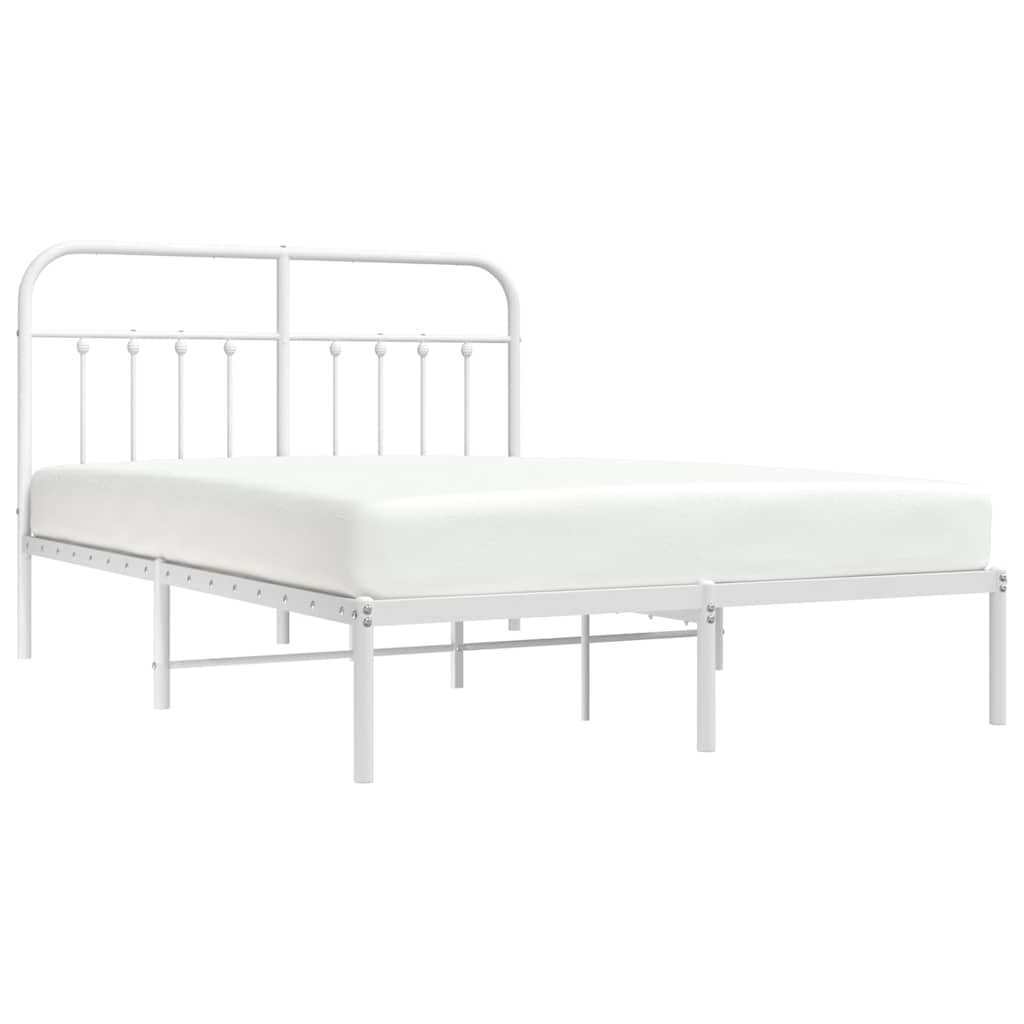 Metal Bed Frame without Mattress with Headboard White 140x190cm