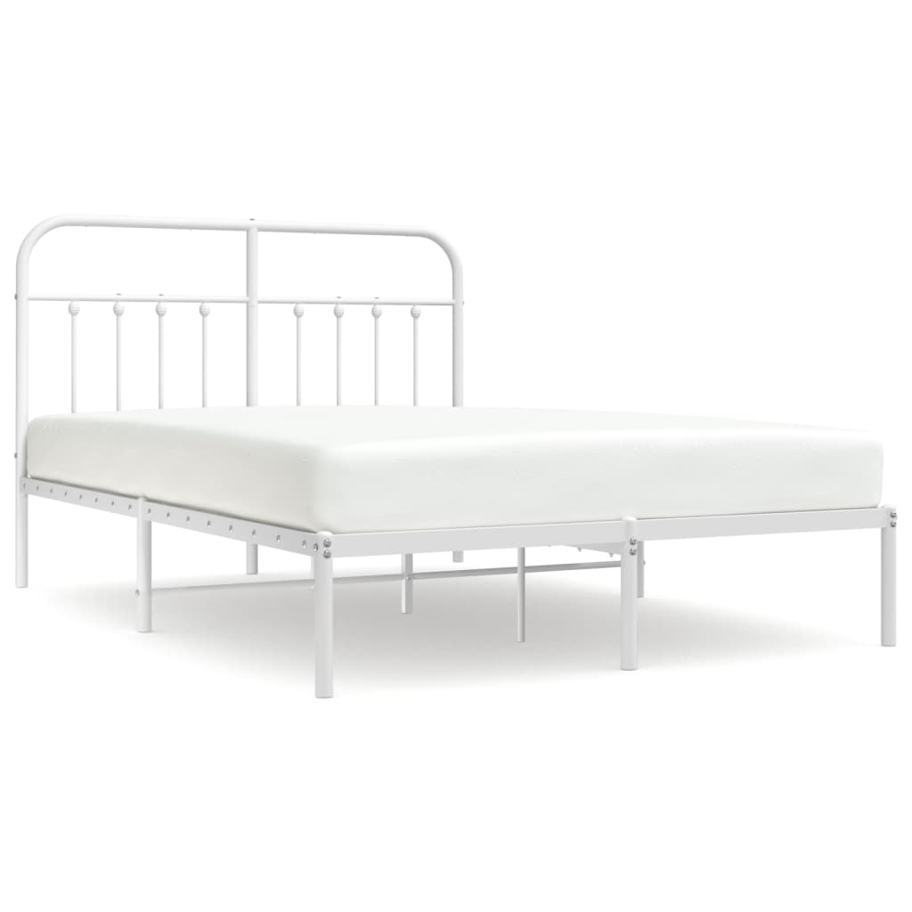 Metal Bed Frame without Mattress with Headboard White 140x200cm
