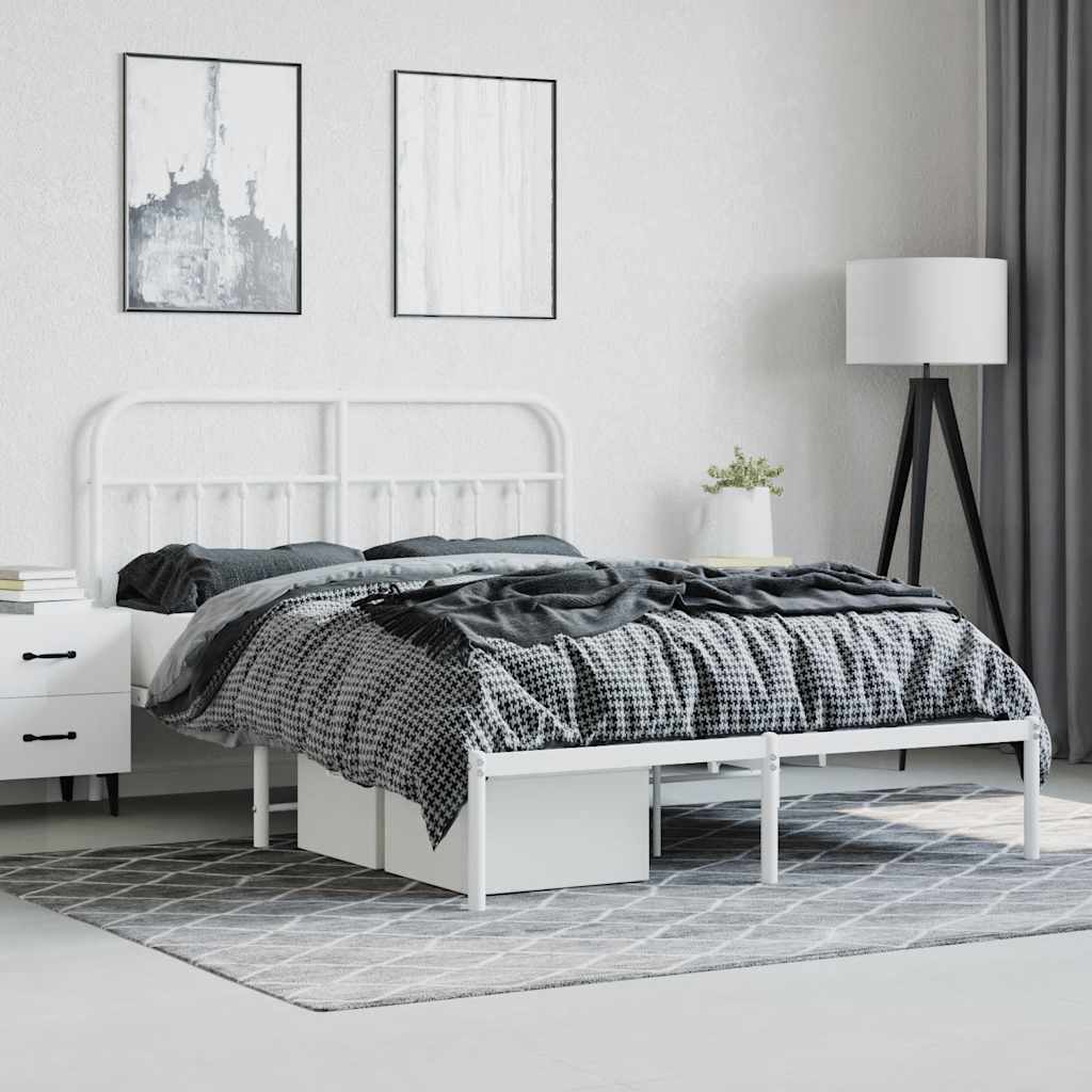Metal Bed Frame without Mattress with Headboard White 140x200cm