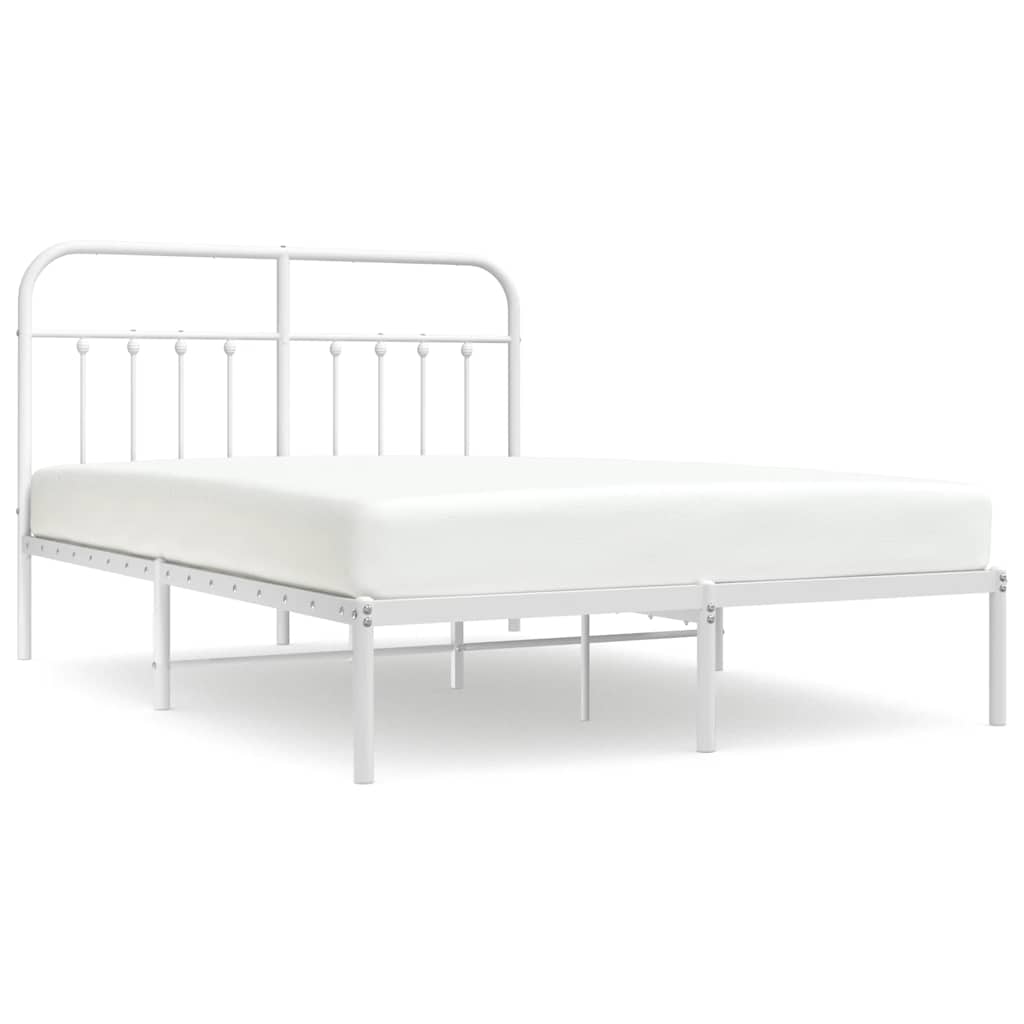 Metal Bed Frame without Mattress with Headboard White 150x200cm