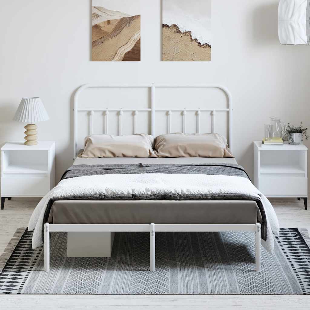 Metal Bed Frame without Mattress with Headboard White 150x200cm