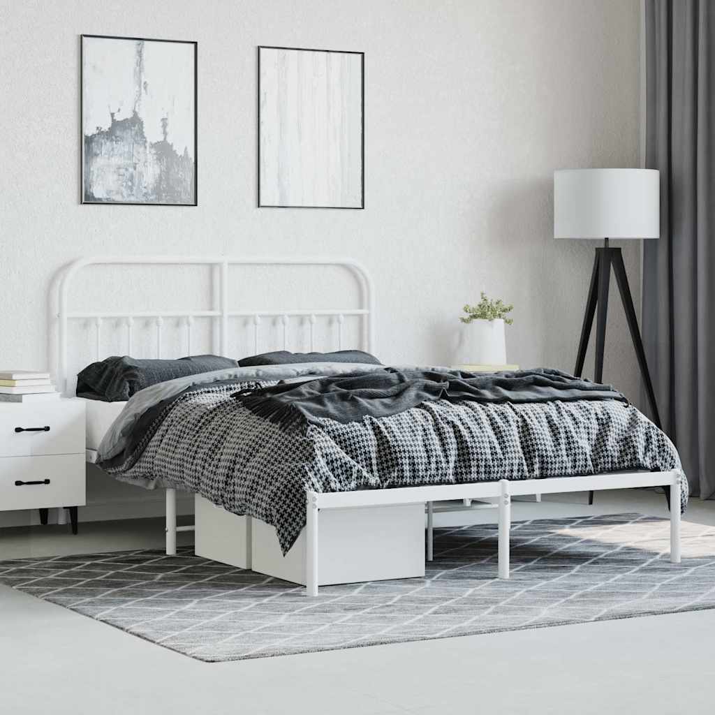Metal Bed Frame without Mattress with Headboard White 150x200cm
