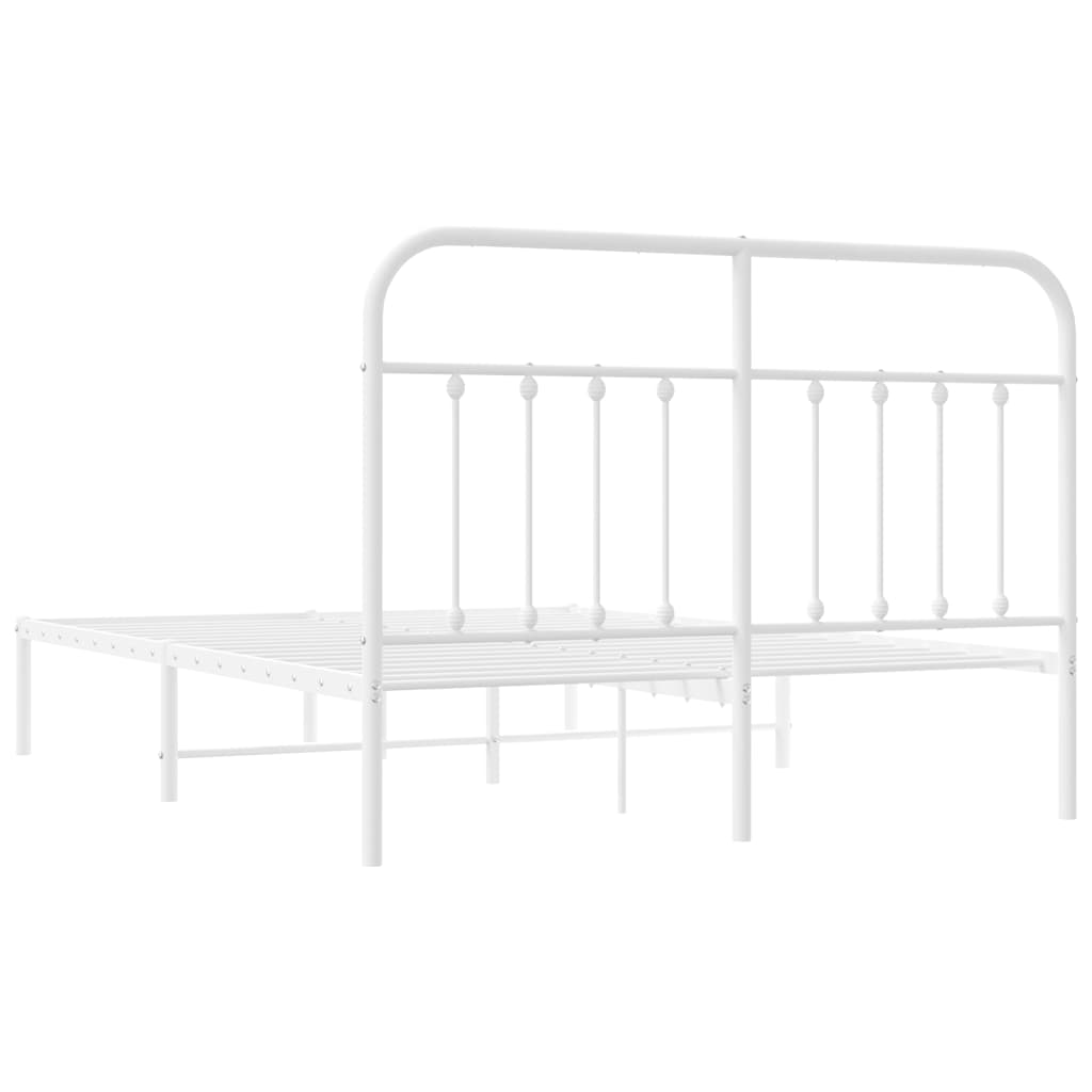 Metal Bed Frame without Mattress with Headboard White 150x200cm