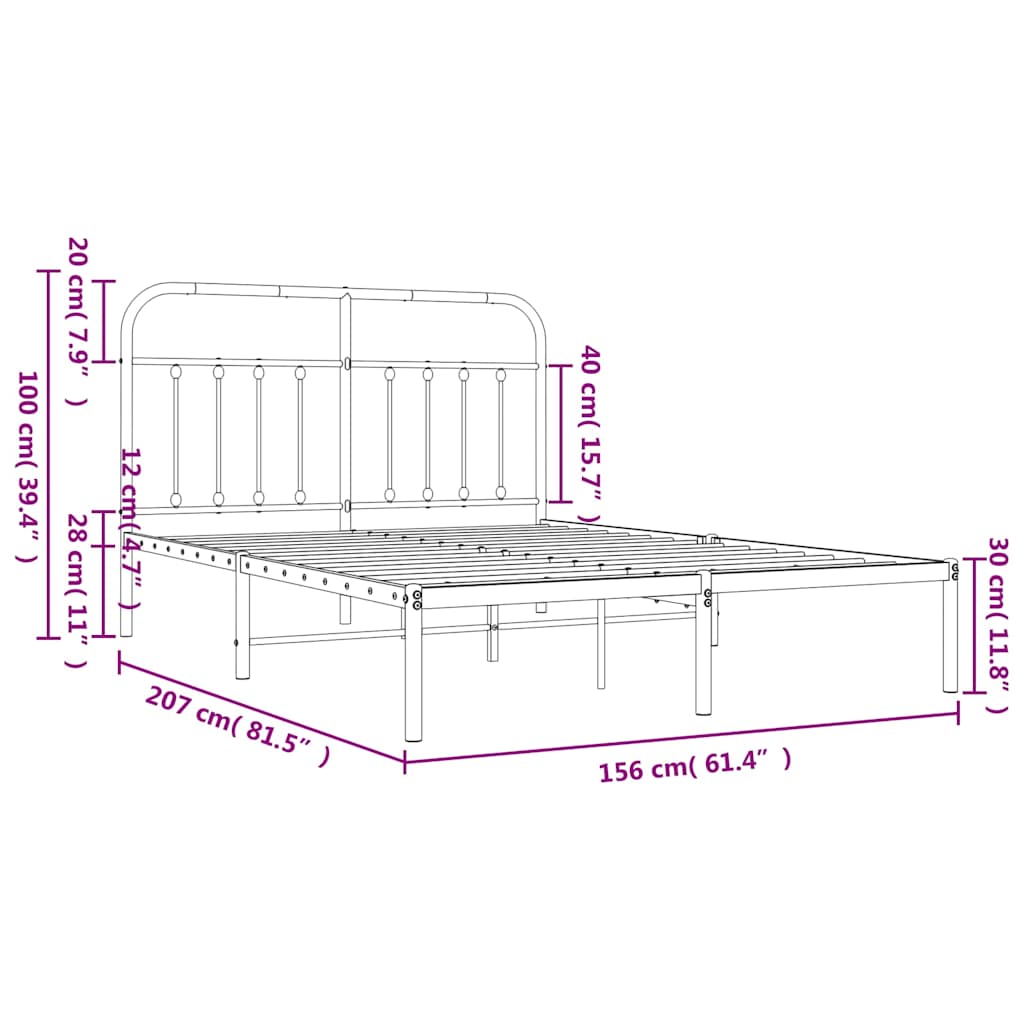 Metal Bed Frame without Mattress with Headboard White 150x200cm