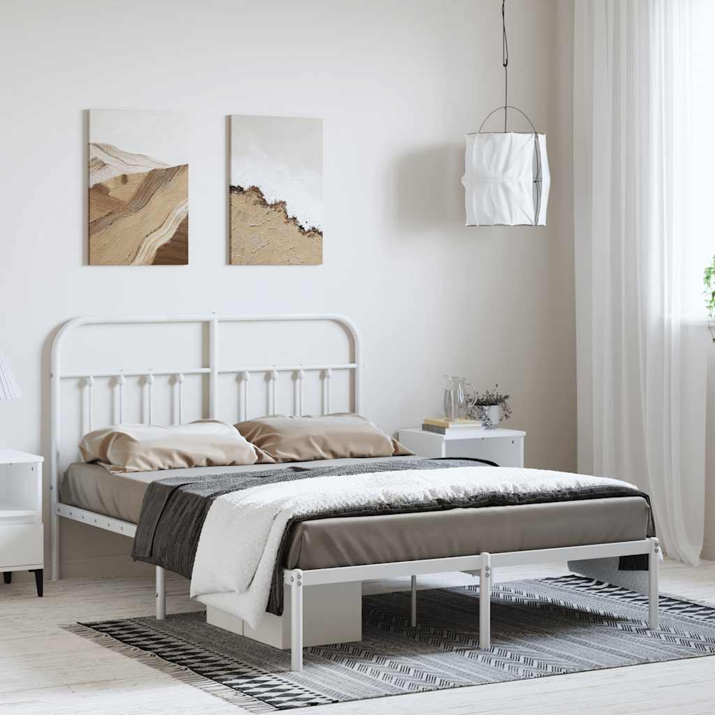 Metal Bed Frame without Mattress with Headboard White 150x200cm