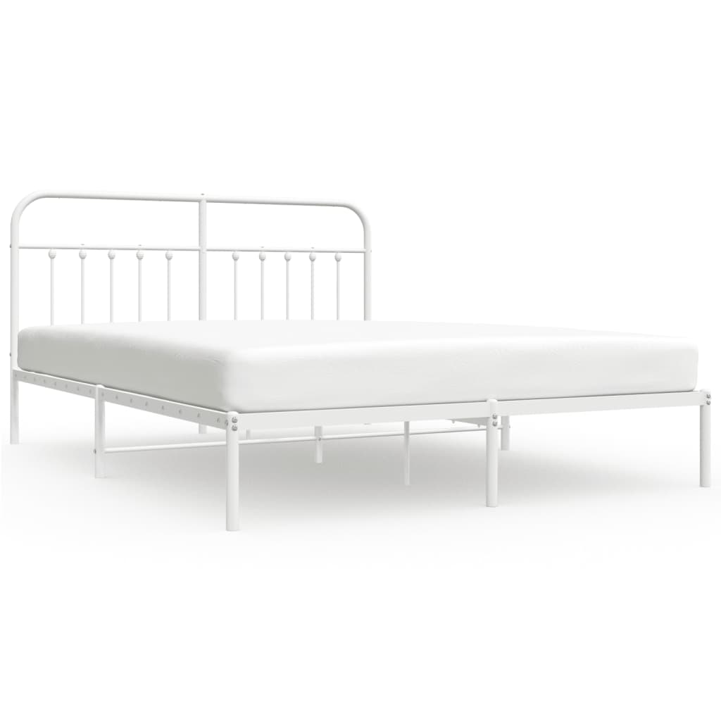Metal Bed Frame without Mattress with Headboard White 160x200cm