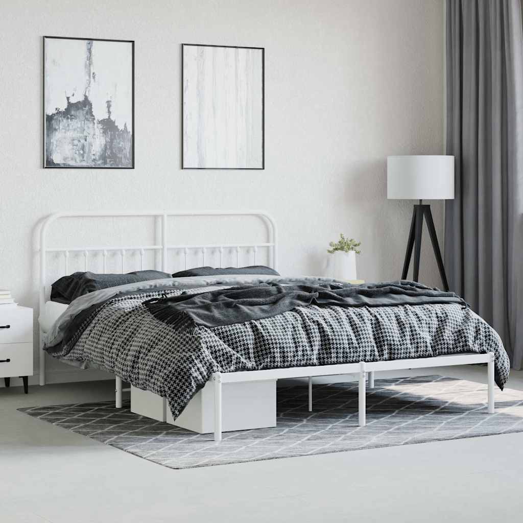Metal Bed Frame without Mattress with Headboard White 160x200cm