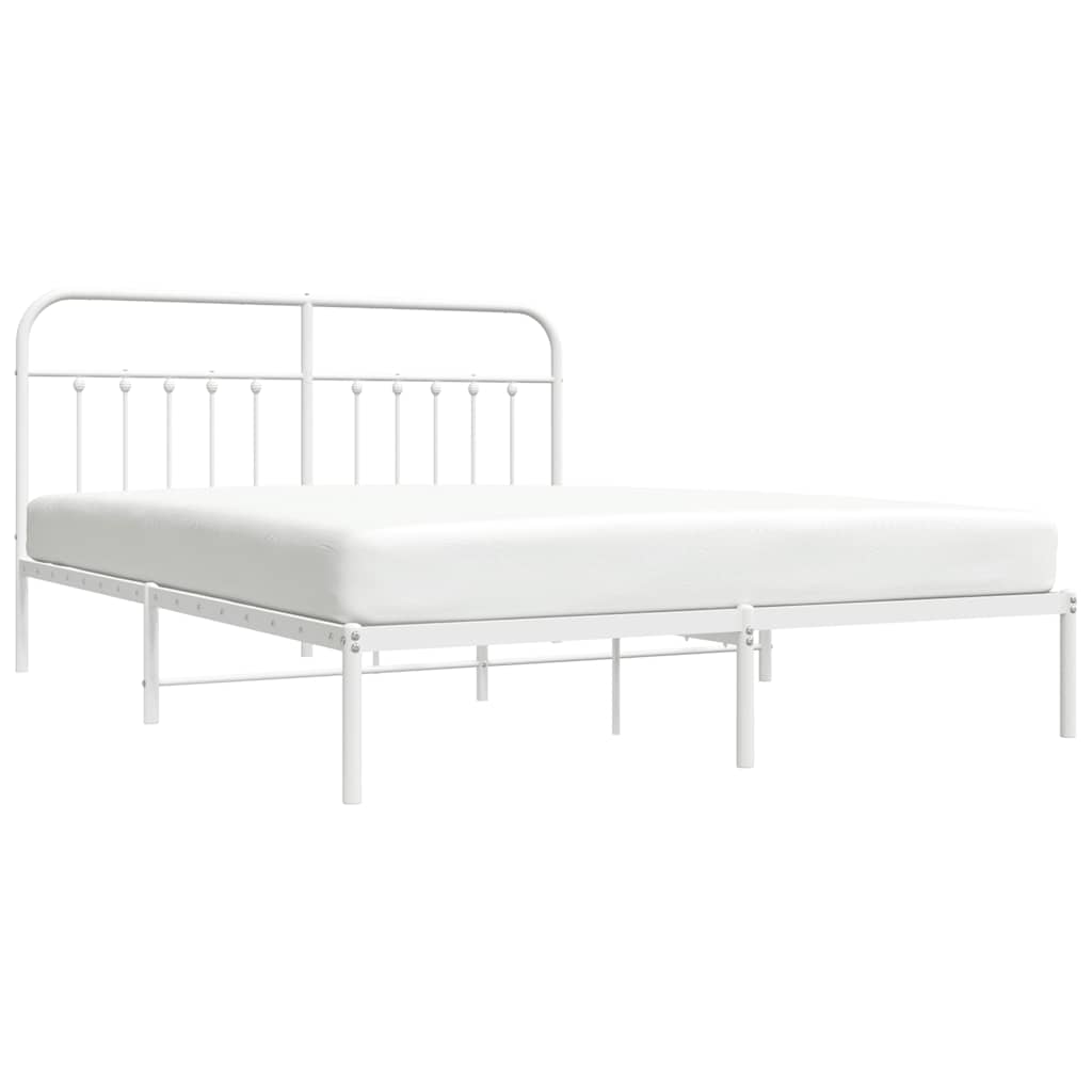 Metal Bed Frame without Mattress with Headboard White 160x200cm