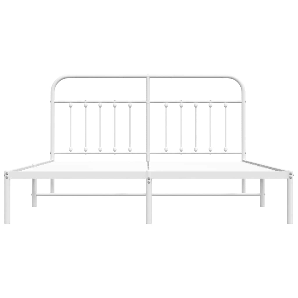 Metal Bed Frame without Mattress with Headboard White 160x200cm