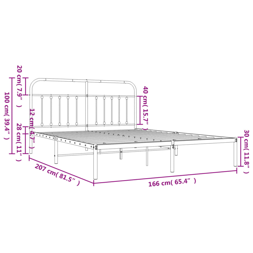 Metal Bed Frame without Mattress with Headboard White 160x200cm