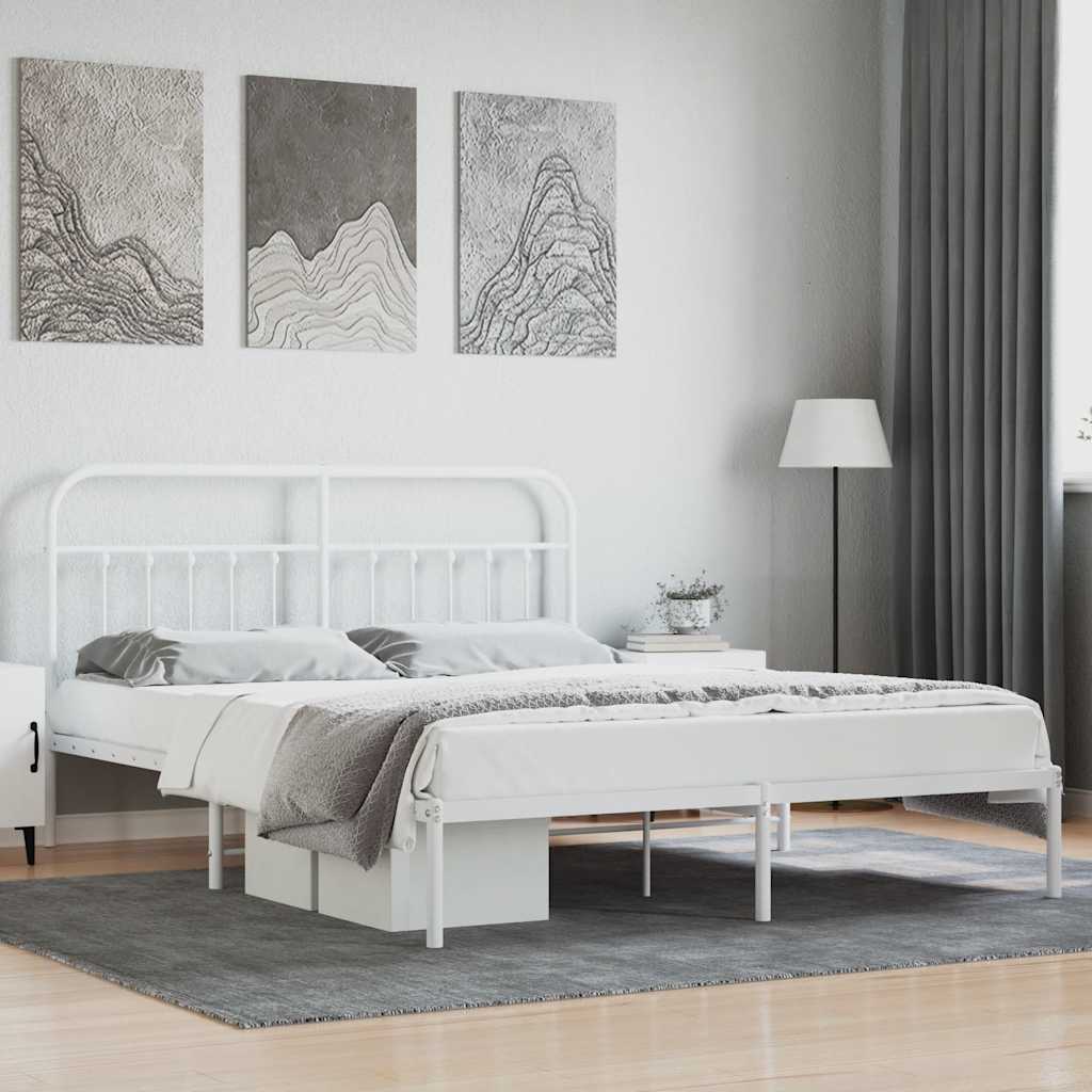 Metal Bed Frame without Mattress with Headboard White 160x200cm
