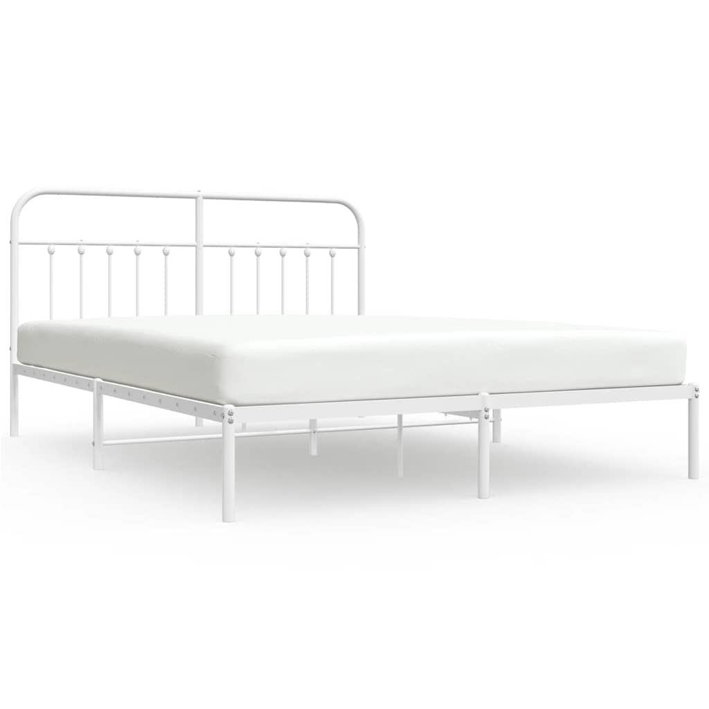 Metal Bed Frame without Mattress with Headboard White 180x200cm
