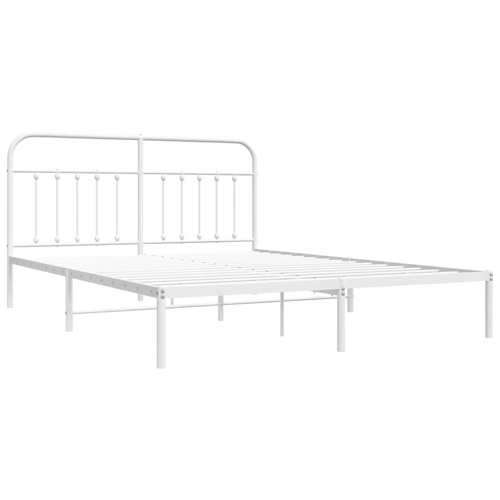 Metal Bed Frame without Mattress with Headboard White 180x200cm