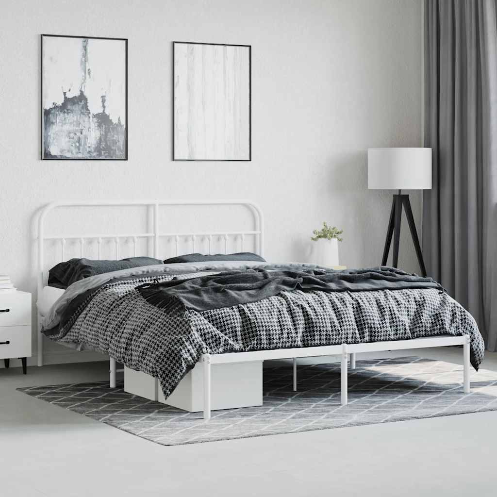 Metal Bed Frame without Mattress with Headboard White 180x200cm