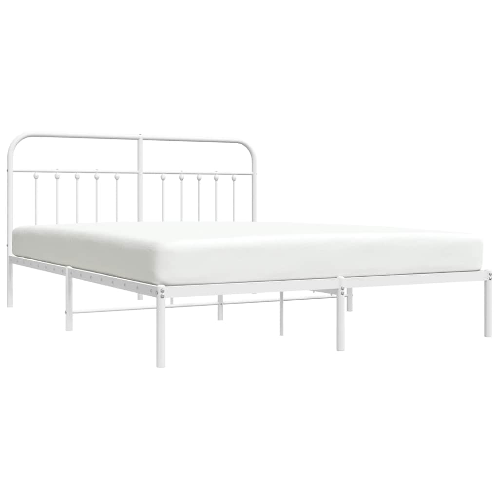 Metal Bed Frame without Mattress with Headboard White 180x200cm
