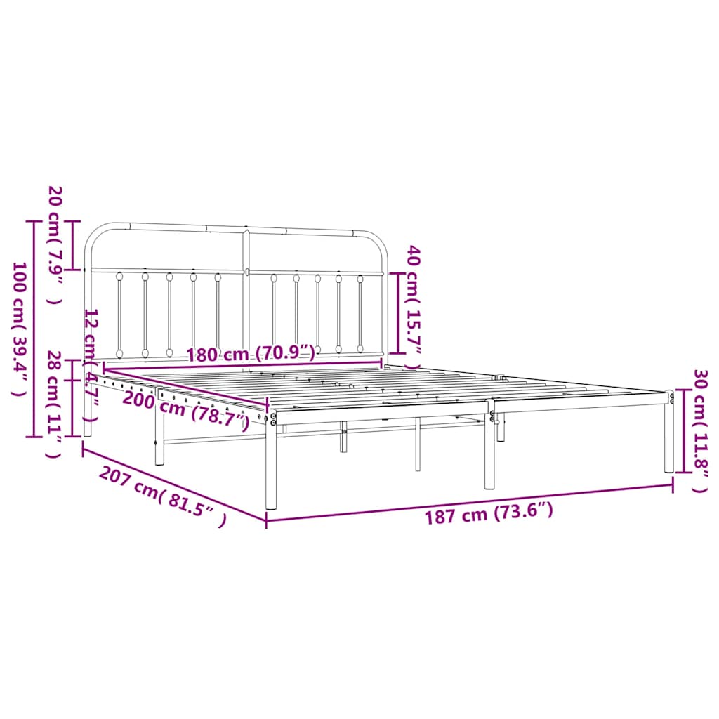 Metal Bed Frame without Mattress with Headboard White 180x200cm