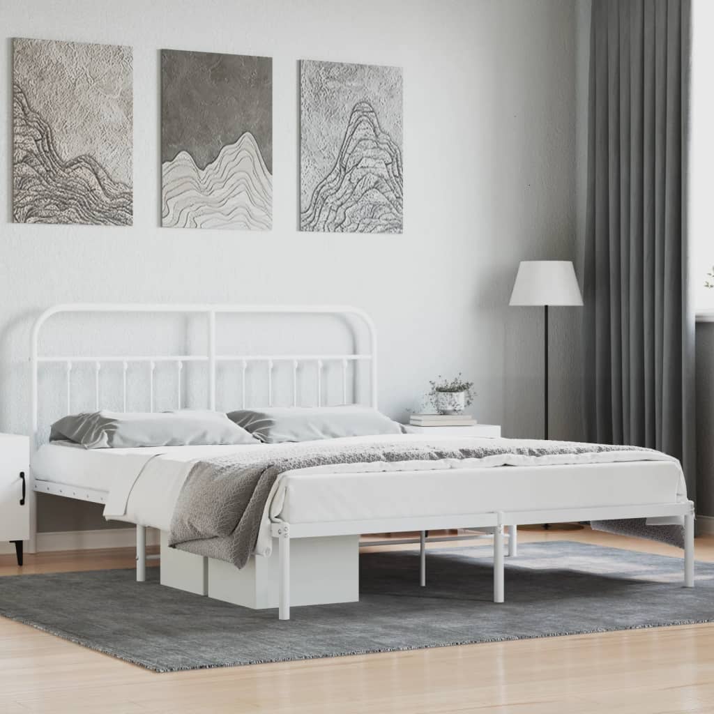 Metal Bed Frame without Mattress with Headboard White 180x200cm