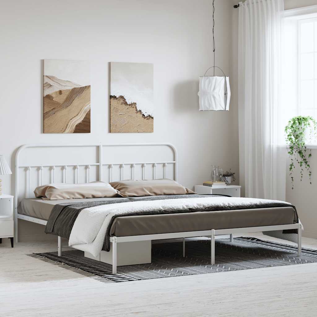 Metal Bed Frame without Mattress with Headboard White 183x213cm