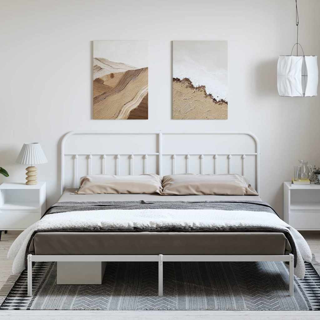 Metal Bed Frame without Mattress with Headboard White 193x203cm