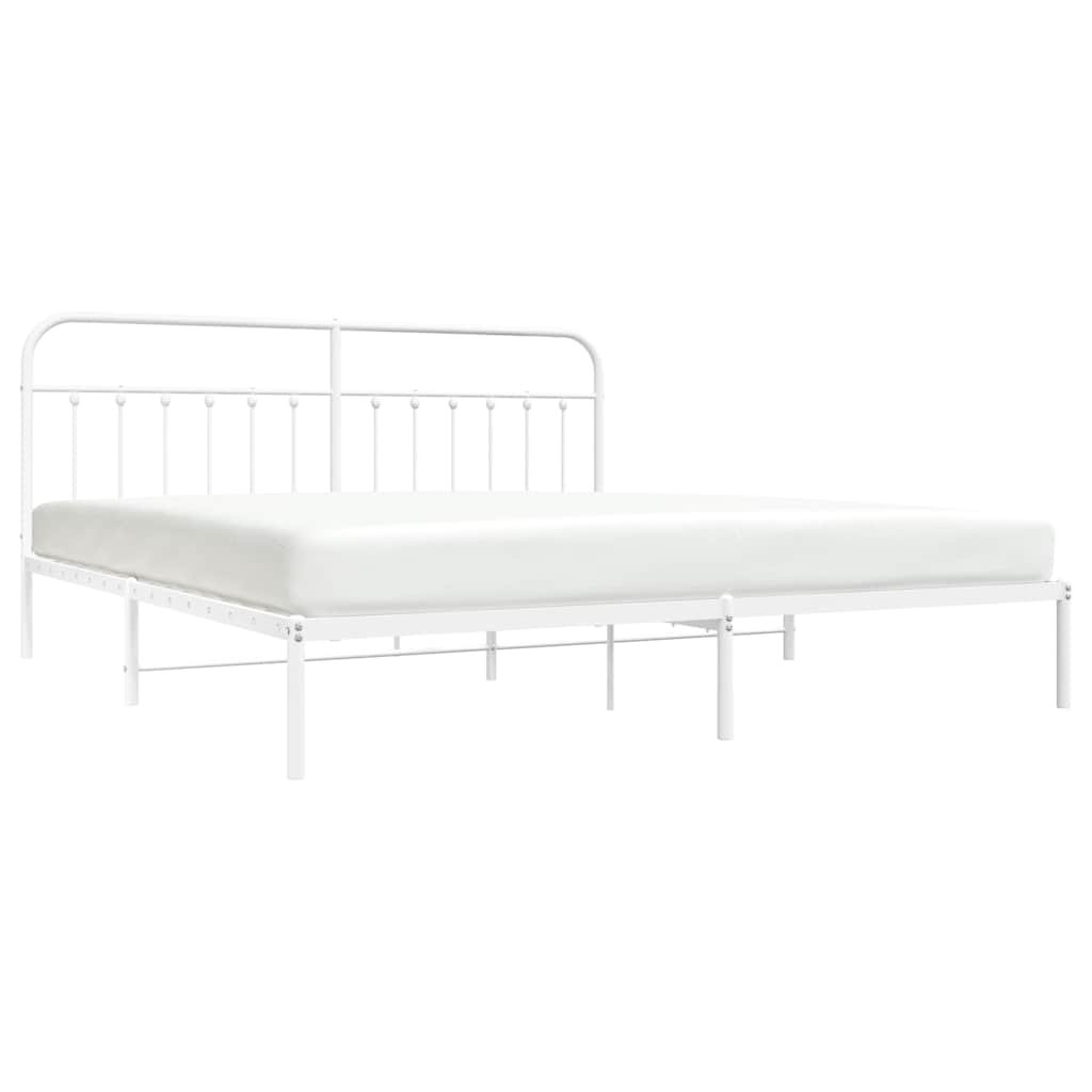 Metal Bed Frame without Mattress with Headboard White 193x203cm