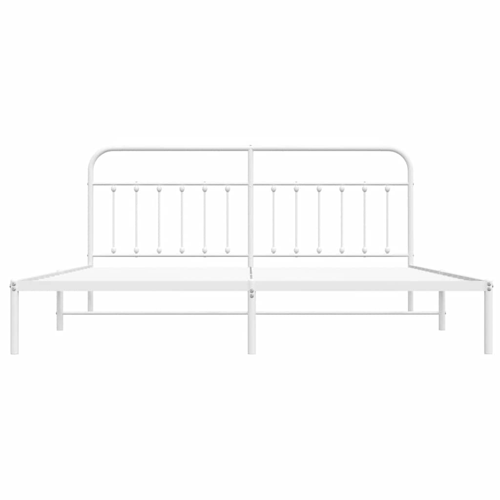 Metal Bed Frame without Mattress with Headboard White 193x203cm