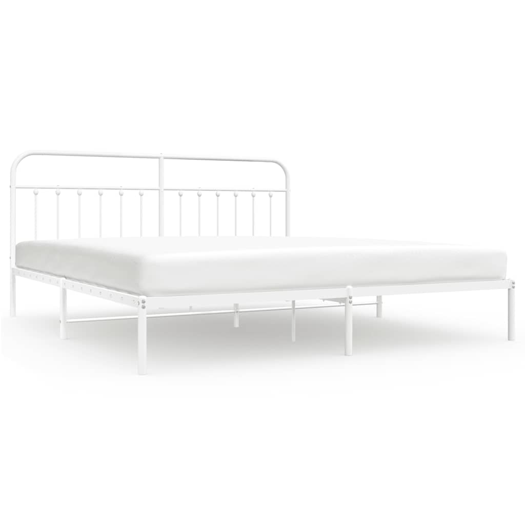 Metal Bed Frame without Mattress with Headboard White 200x200cm