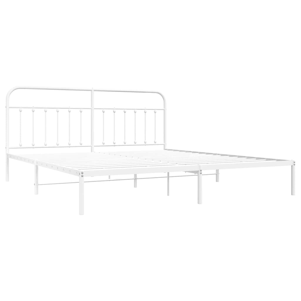 Metal Bed Frame without Mattress with Headboard White 200x200cm