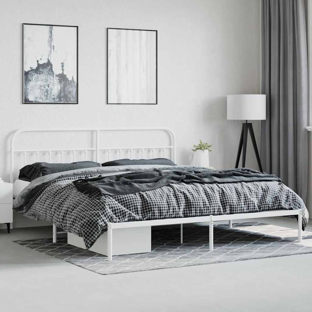 Metal Bed Frame without Mattress with Headboard White 200x200cm