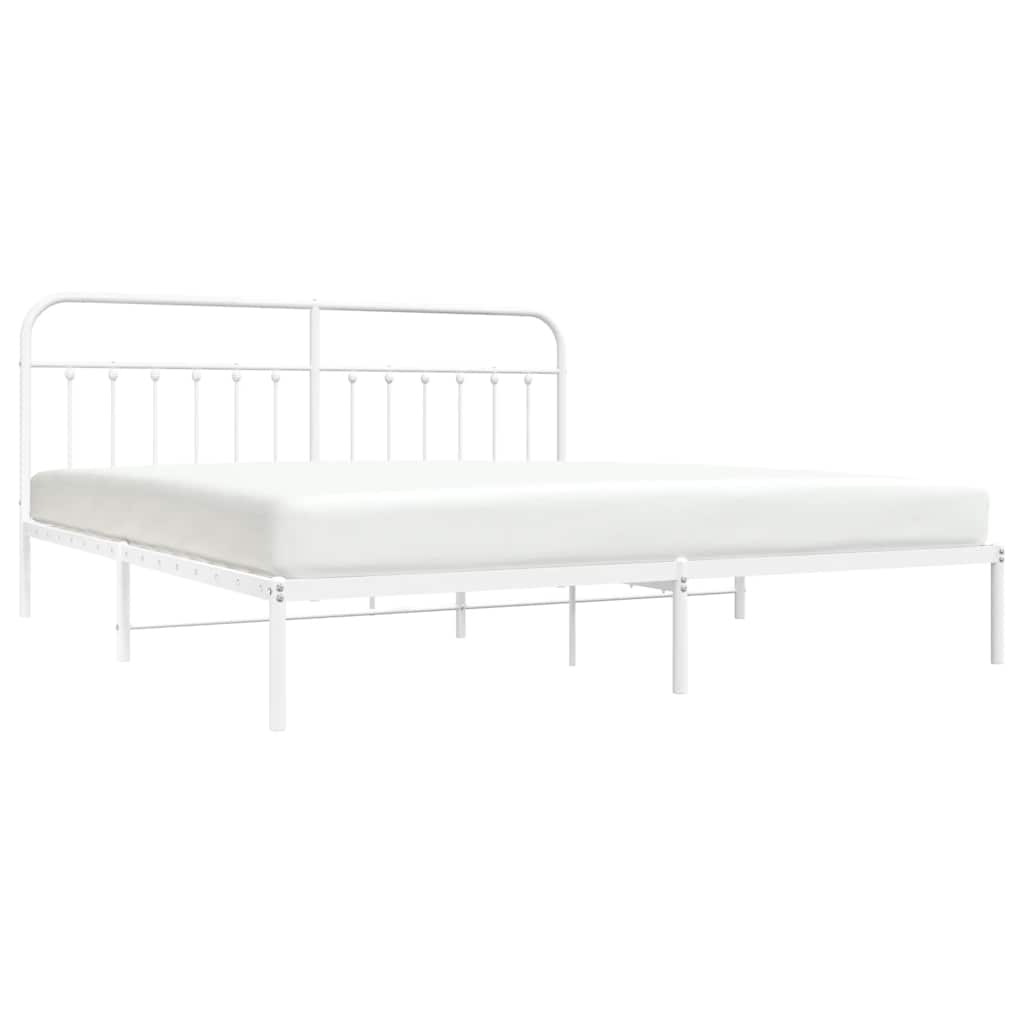 Metal Bed Frame without Mattress with Headboard White 200x200cm