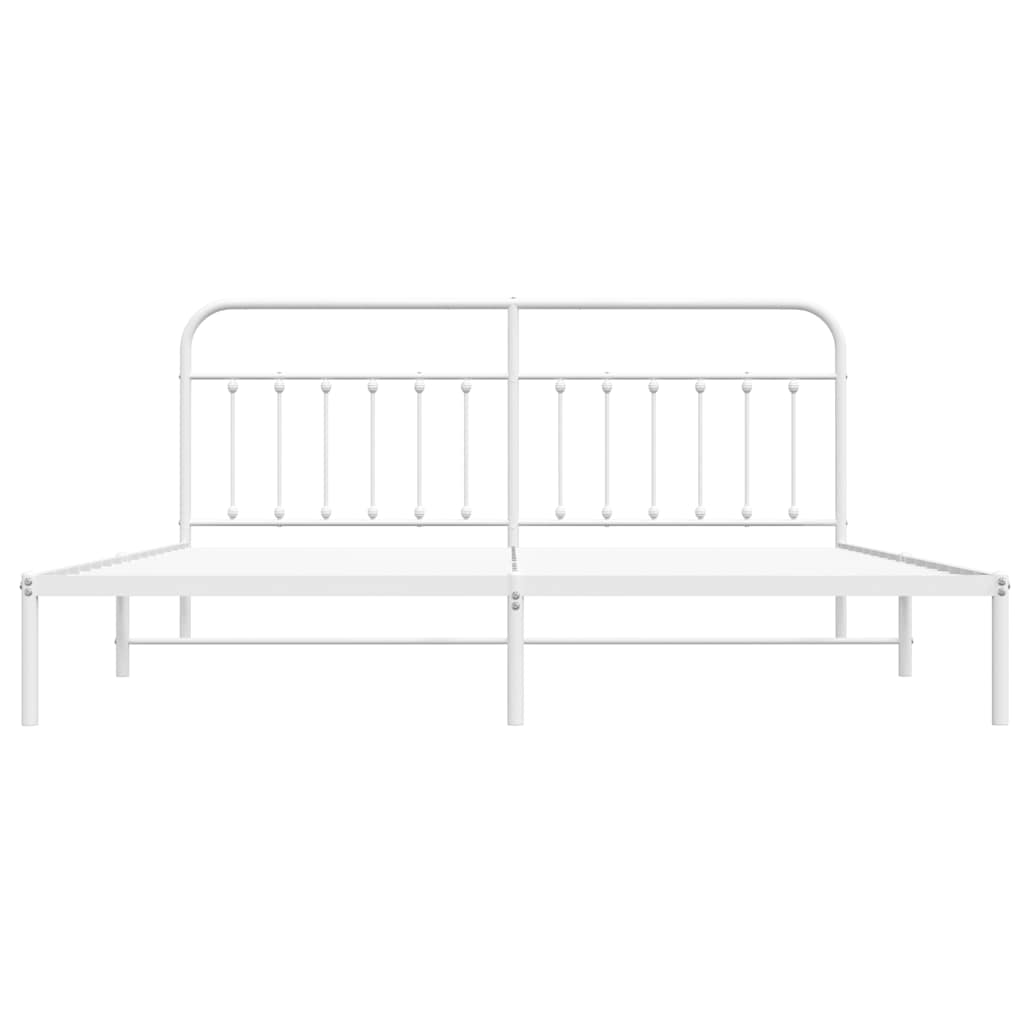 Metal Bed Frame without Mattress with Headboard White 200x200cm