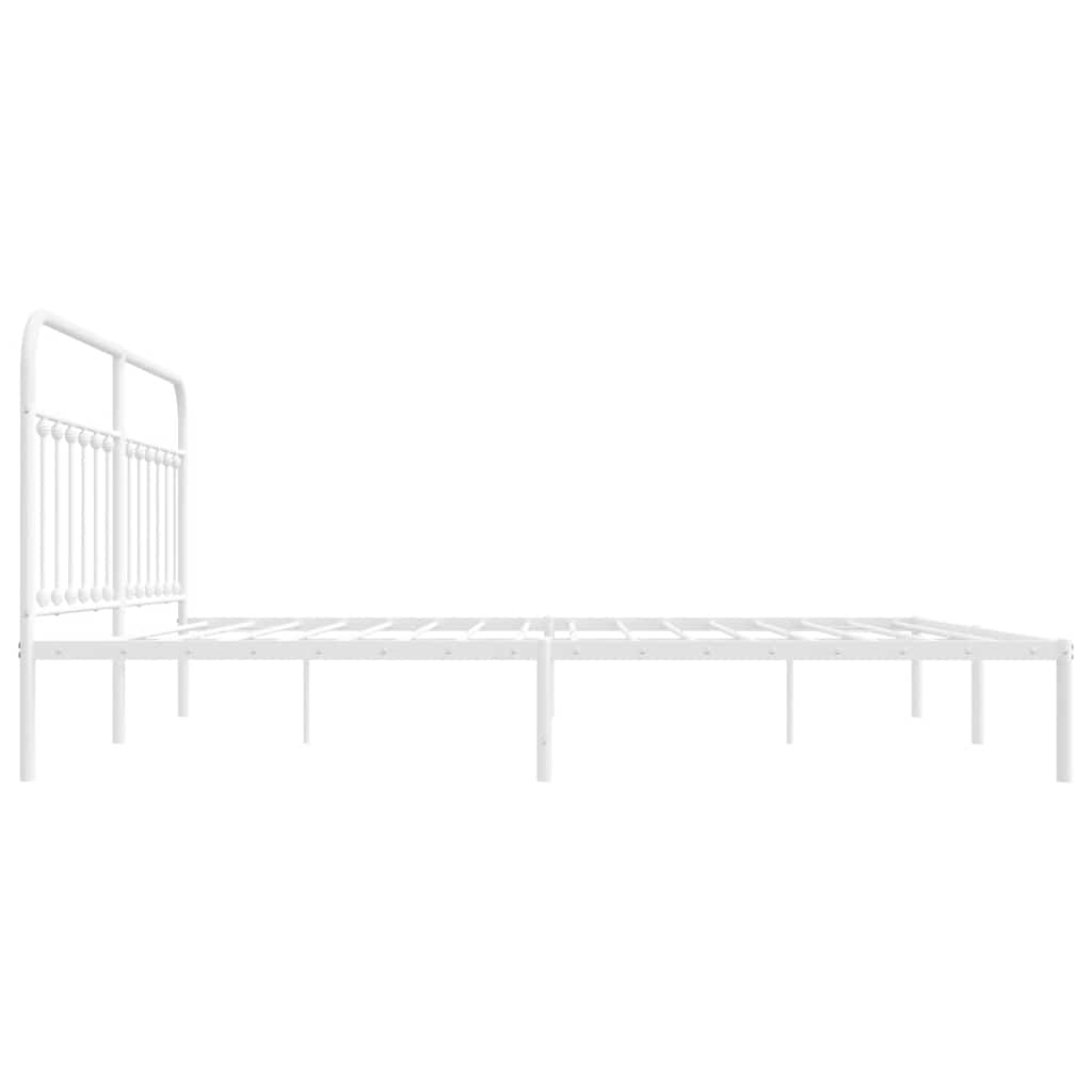 Metal Bed Frame without Mattress with Headboard White 200x200cm