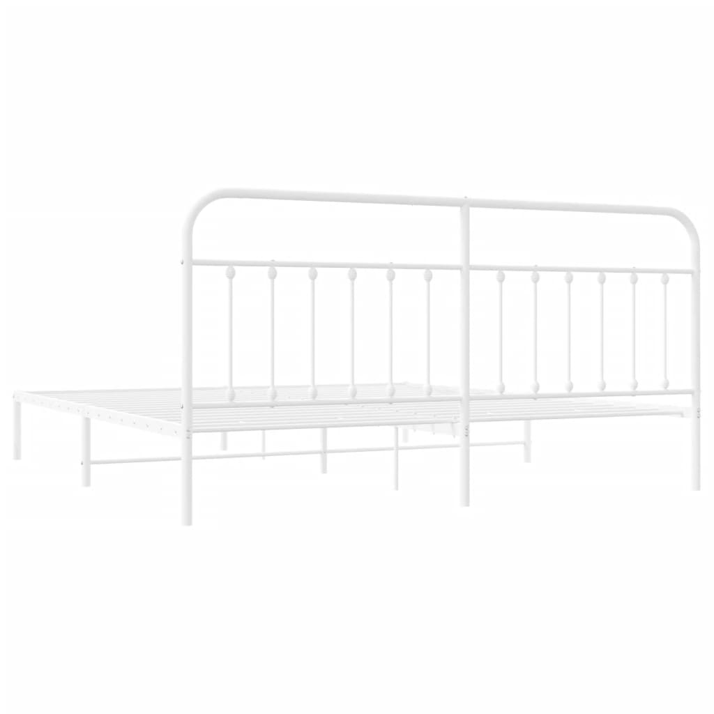 Metal Bed Frame without Mattress with Headboard White 200x200cm