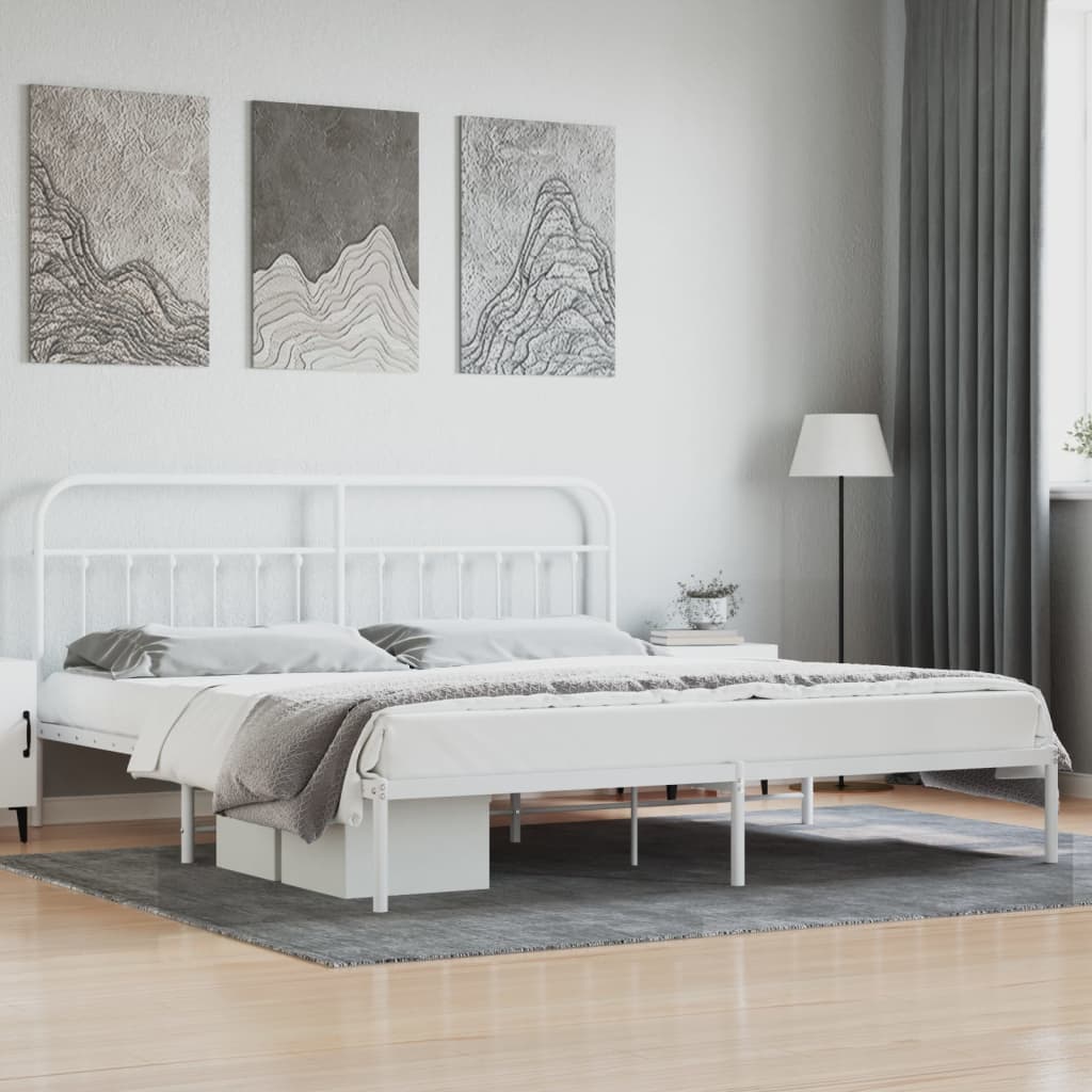 Metal Bed Frame without Mattress with Headboard White 200x200cm