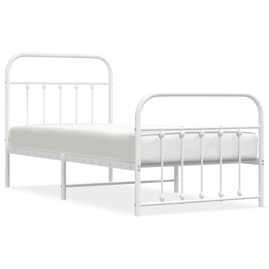 Metal Bed Frame without Mattress with Footboard White 90x190cm