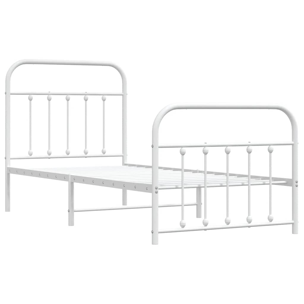 Metal Bed Frame without Mattress with Footboard White 90x190cm